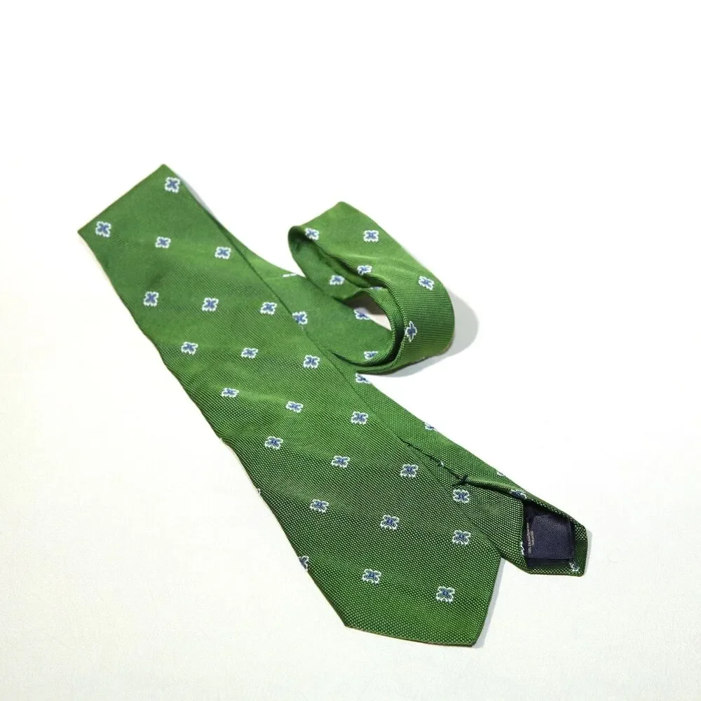Brooks Brothers Makers Silk Tie Green White Floral Daisy Pattern Mens NecktieUSA